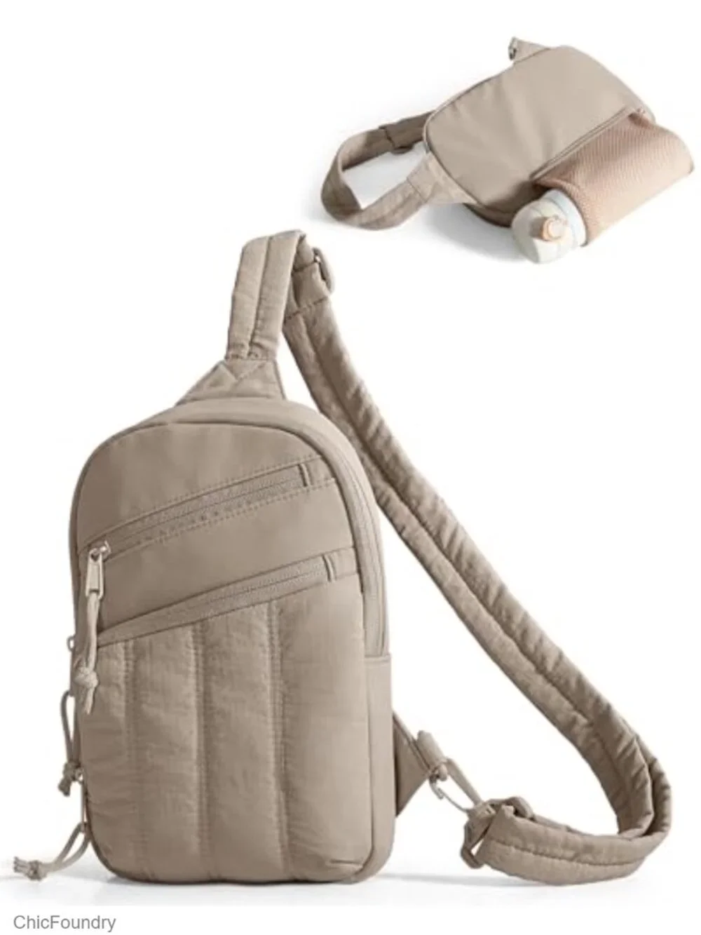 Puffer Sling Bag with RFID Blocking Pocket and Hidden Water Bottle Holder,